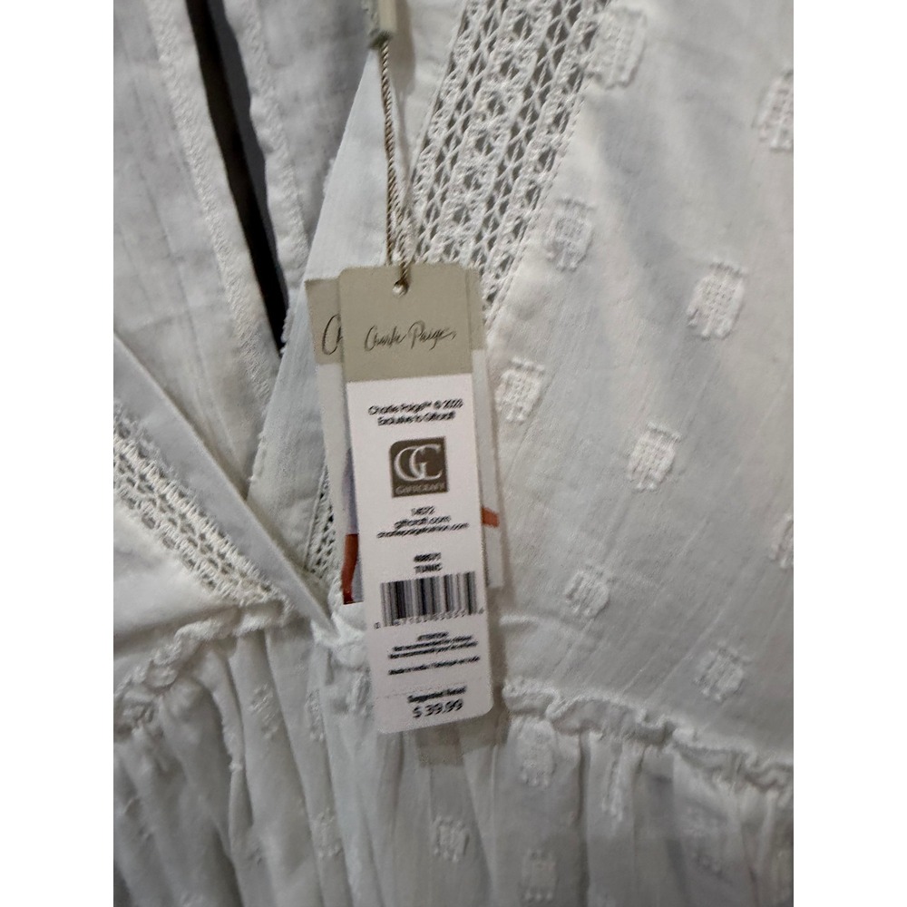 Charlie Paige White Clip Dot Lace Trim Tunic Top XL NWT Boho Babydoll 408571